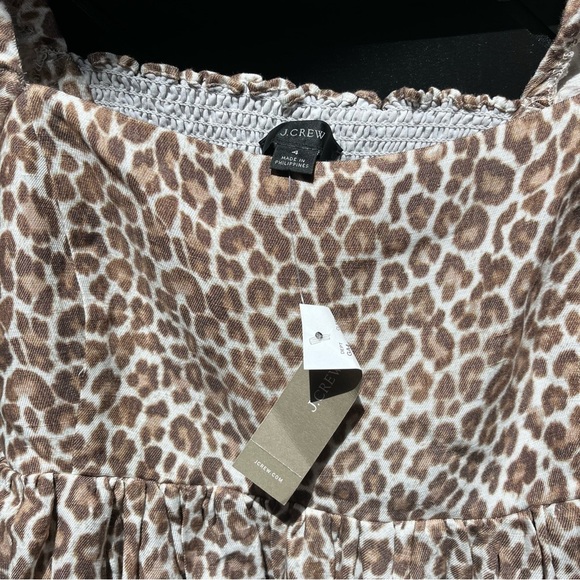 J Crew Linen Cupro Leopard Print Puff Sleeve Dress women’s size 4 - Picture 4 of 8